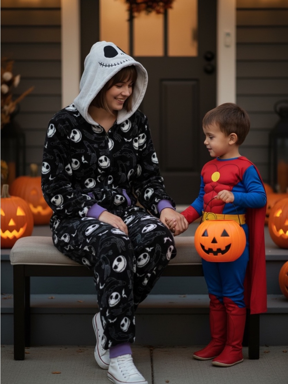 Disney Jack Skellington Black and White Hooded Fleece Onesie